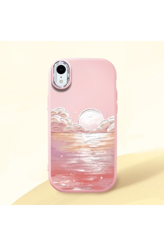 iPhone Xr Compatible Shock Absorbing Camera Protected Pink Silicone Case Sunrise at Sea