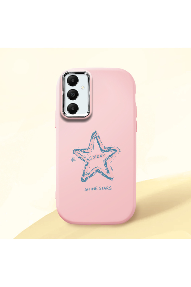 Samsung Galaxy A05S Compatible Shock-Absorbing Camera Protected Pink Silicone Case Star Pattern