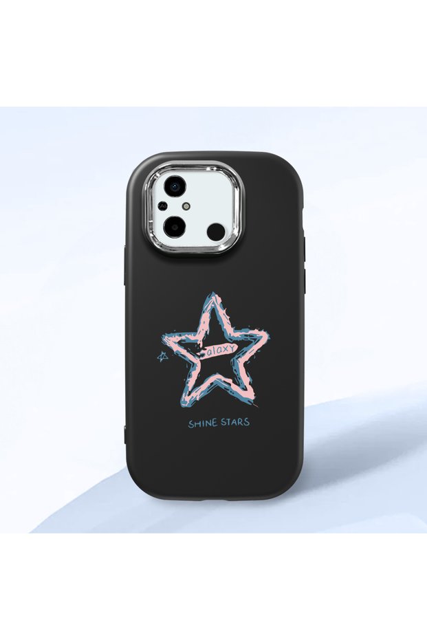 Poco C55 Compatible Shock-Absorbing Camera Protected Black Silicone Case Star Pattern