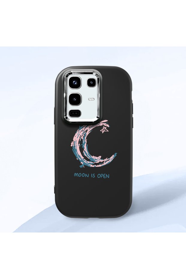 Infinix Note 50/Note 50 Pro Compatible Shock-Absorbing Camera Protected Black Silicone Case Moon and Star Pattern