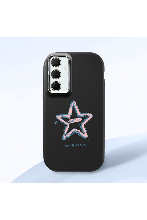 Samsung Galaxy A35 Compatible Shock-Absorbing Black Silicone Case with Camera Protection Star Pattern