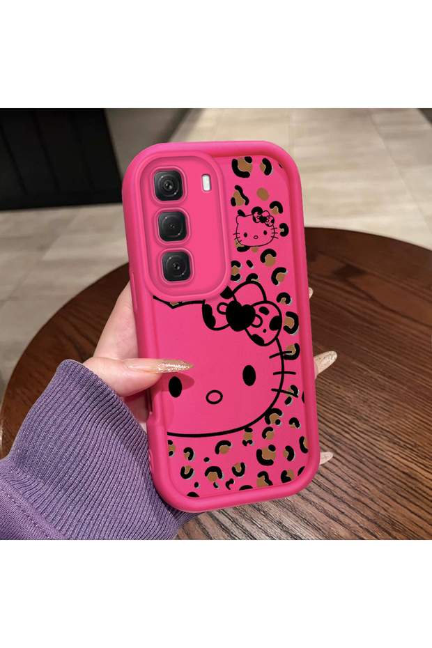 Infinix Hot 60 Pro Compatible Pink Red Silicone Leopard Pattern Kitty Case Shockproof Camera Protection