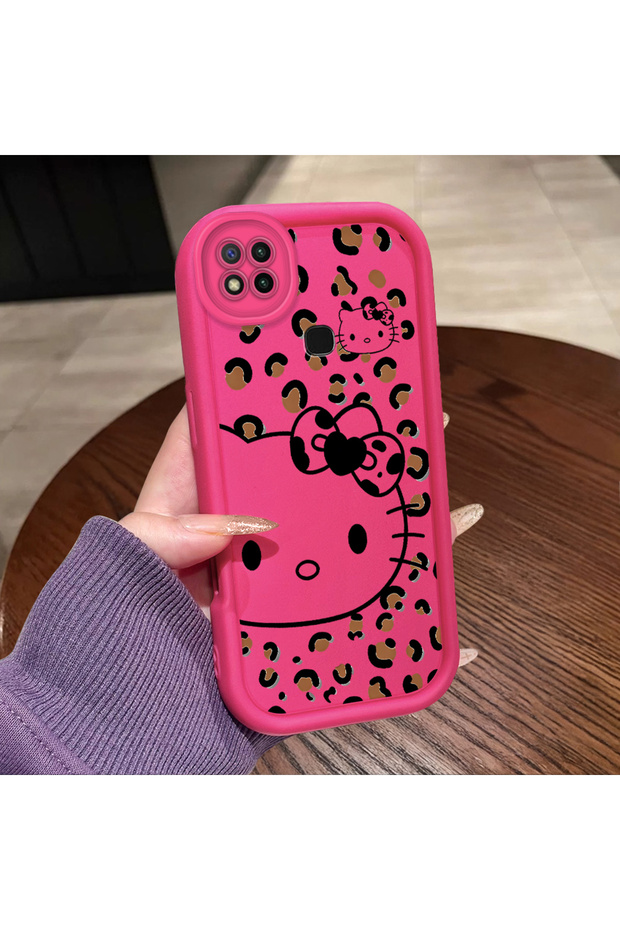 حافظة كيتي من السيليكون باللون الوردي والأحمر المتوافقة مع هاتف Redmi 9C/10A، حماية للكاميرا مقاومة للصدمات