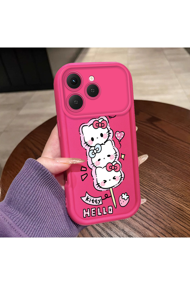 Tecno Spark 40 Compatible Pink Red Silicone Strawberry Kitty Pattern Case Shockproof Camera Protection