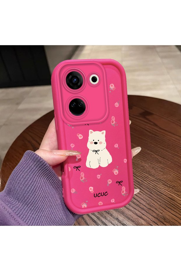 Tecno Camon 20 Pro 4g Compatible Pink Red Silicone Rose Dog Pattern Case Shockproof Camera Protection
