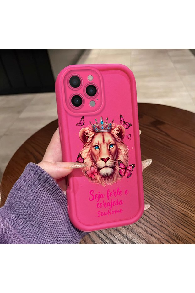 iPhone 14 Pro Max Compatible Pink Red Silicone Lion King and Butterfly Pattern Case Shockproof Camera Protection