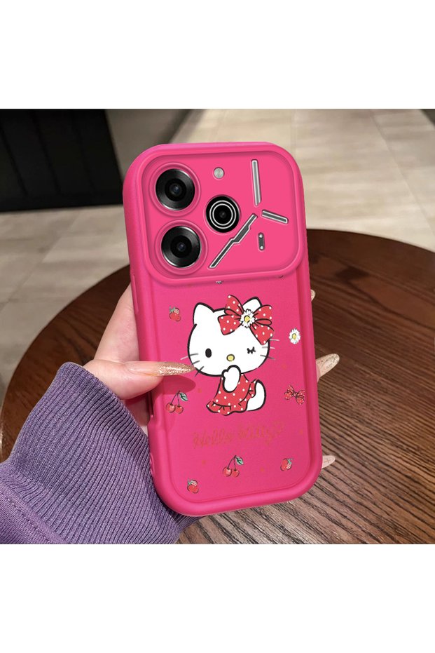 Tecno Pova 6/Pova 6 Pro Compatible Pink Red Silicone Cherry Kitty Pattern Case Shockproof Camera Protection