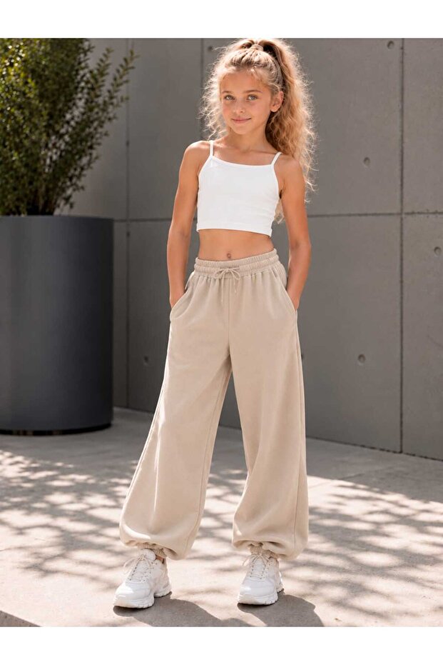 Girls' Sweatpants 3 Threaded Loose Fit Elastic Cuff Pockets Casual Sports Pants