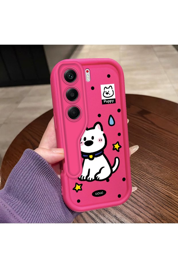 Tecno Camon 40 Compatible Pink Red Silicone Dotted Dog Pattern Case Shockproof Camera Protection