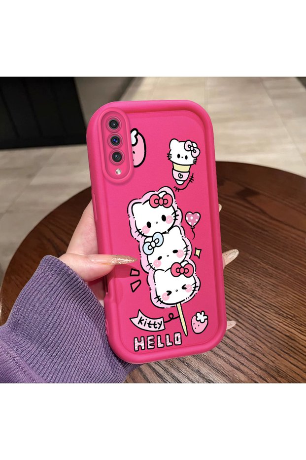 Samsung Galaxy A50/A50S/A30S Compatible Pink Red Silicone Strawberry Kitty Pattern Case Shockproof Camera Protection