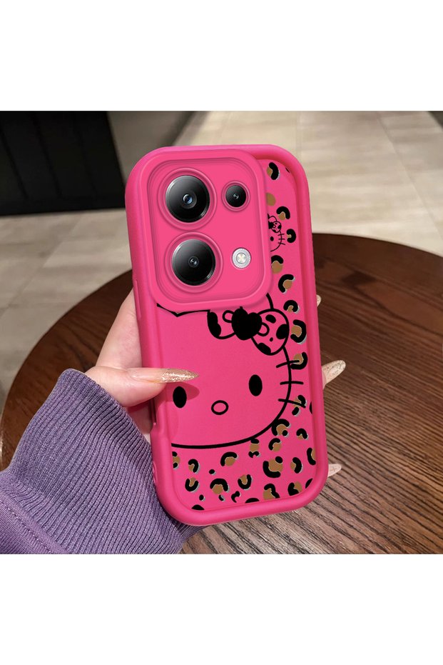 Poco M6 Pro 4g Compatible Pink Red Silicone Leopard Pattern Kitty Case Shockproof Camera Protection