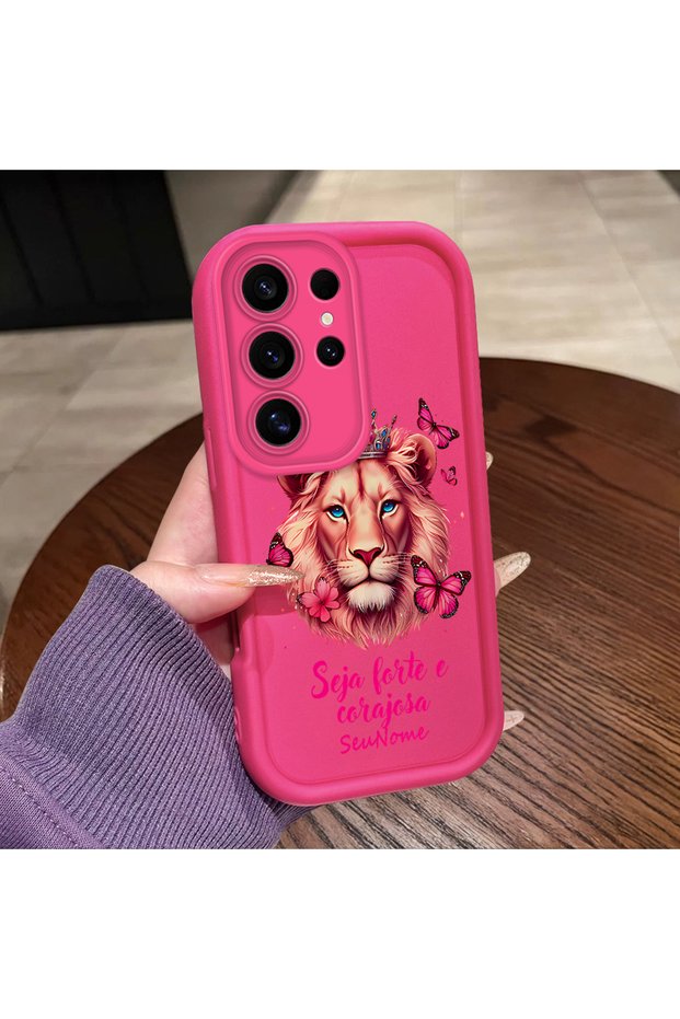 Samsung Galaxy S24 Ultra Compatible Pink Red Silicone Lion King and Butterfly Pattern Case Shockproof Camera Protection