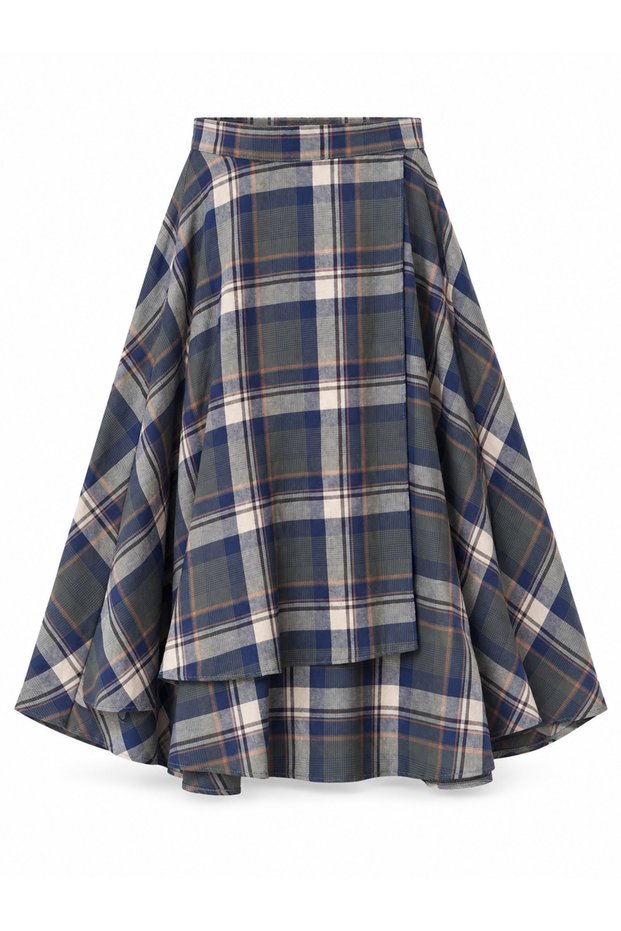 Hazel Plaid Layered Asymmetrical Midi Skirt Women's Khaki - Navy Blue