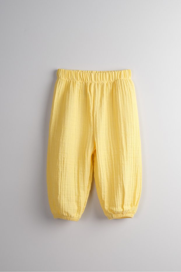 100% Cotton Muslin Fabric Baby Girl and Child Loose Fit Pants (Matte Yellow)