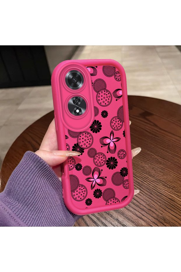 Oppo A60 Compatible Pink Red Silicone Flower and Butterfly Pattern Case Shockproof Camera Protection