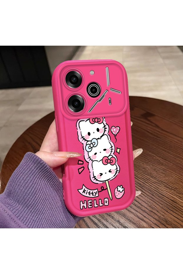Tecno Pova 6/Pova 6 Pro Compatible Pink Red Silicone Strawberry Kitty Pattern Case Shockproof Camera Protection