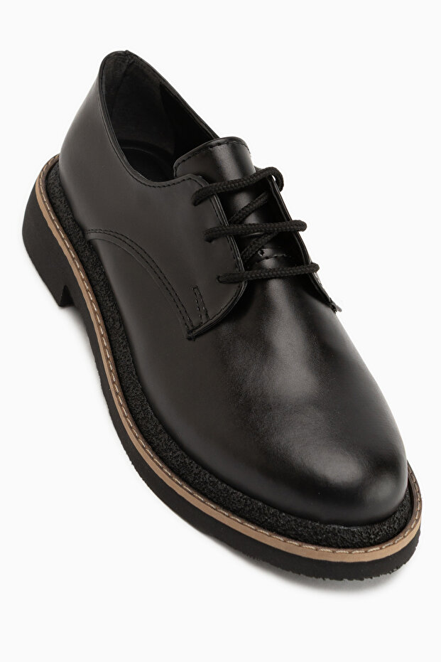 Minea Black Lace-Up Women's Loafer Casual Shoes