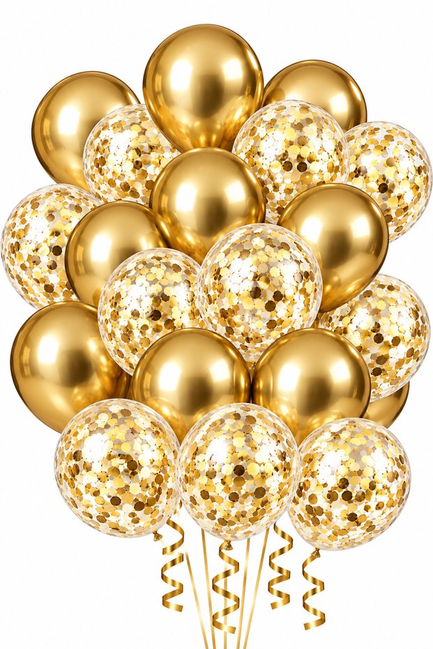30 Pieces Metallic Gold Balloons and Transparent Balloons with Gold Confetti - Sequin Balloons - Birthday Decoration