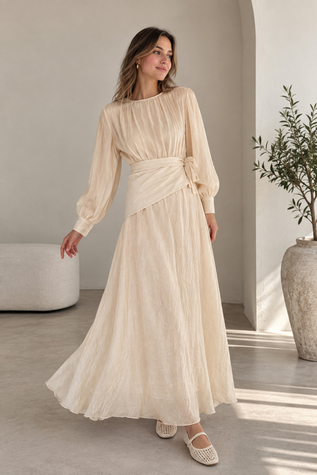 Cream Belted Dress - 2Y7051