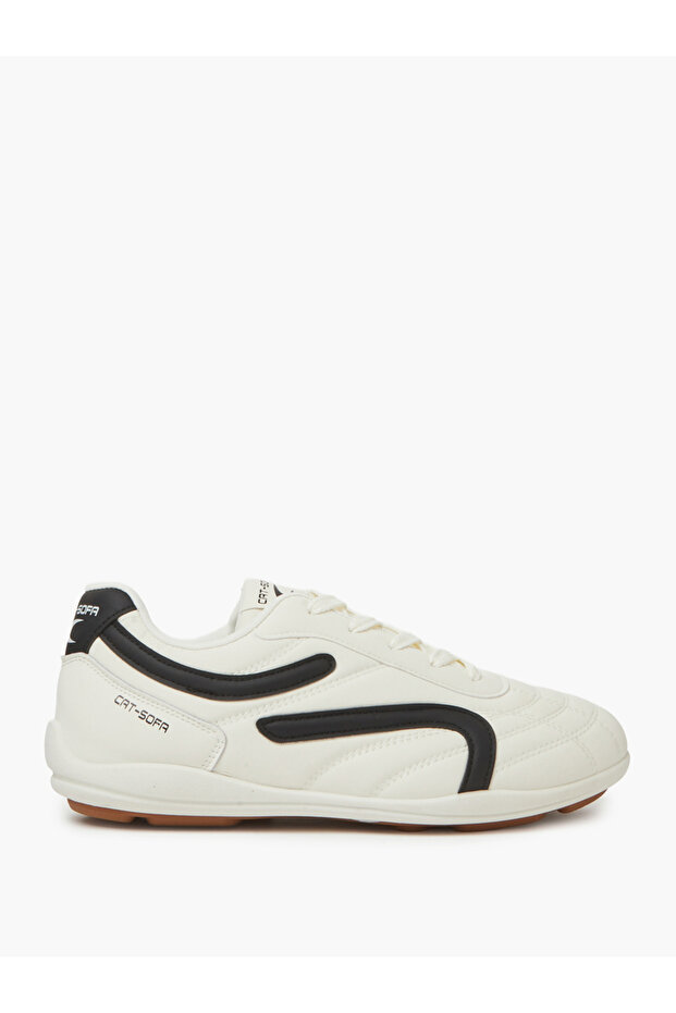 White Lace-Up Retro Style Sneakers