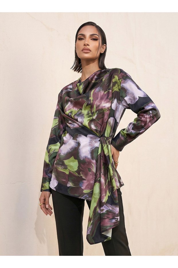 SIDE DRAPE SATIN BLOUSE