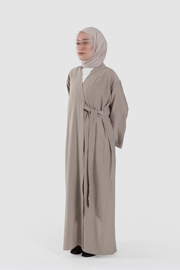 Line Textured Tensel Abaya Stone