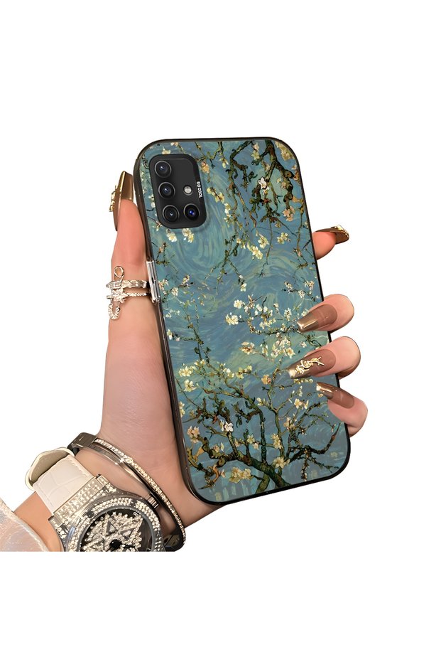 Samsung Galaxy A51 4g Compatible Retro Oil Painting Apricot Blossom Pattern Case, Full Lens Protection