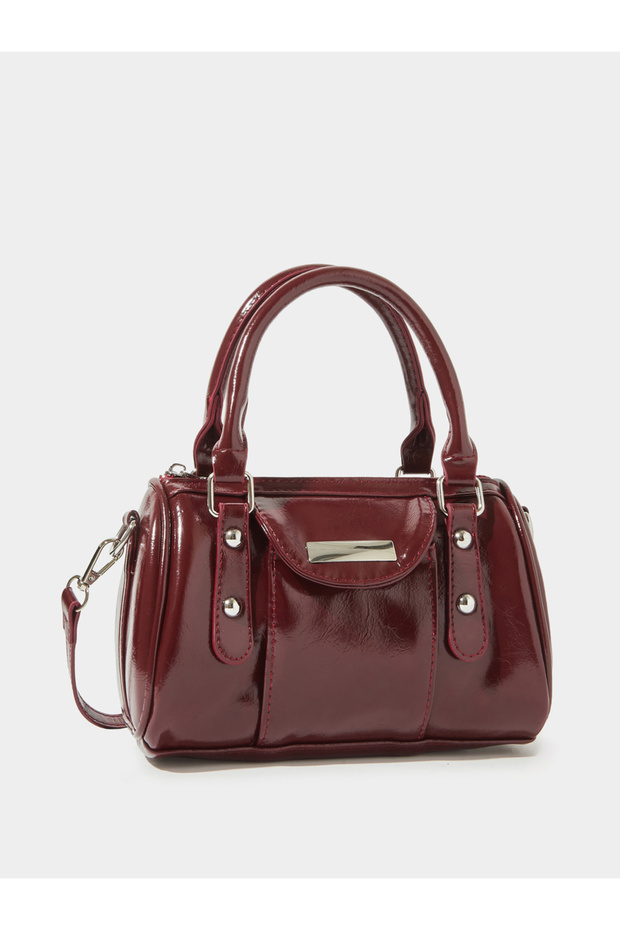 Burgundy Patent Studded Hand Bag