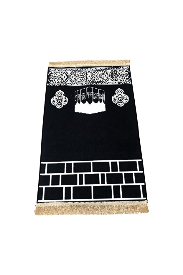 Thick Traditional Prayer Rug,Soft Flannel Islamic Mat for Kids and Grown-up,Non-Slip Ramadan Gift,70x109cm,Black