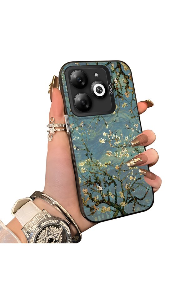 Infinix Smart 8/8 Pro/8 Plus Compatible Retro Oil Painting Apricot Blossom Pattern Case, Full Lens Protection