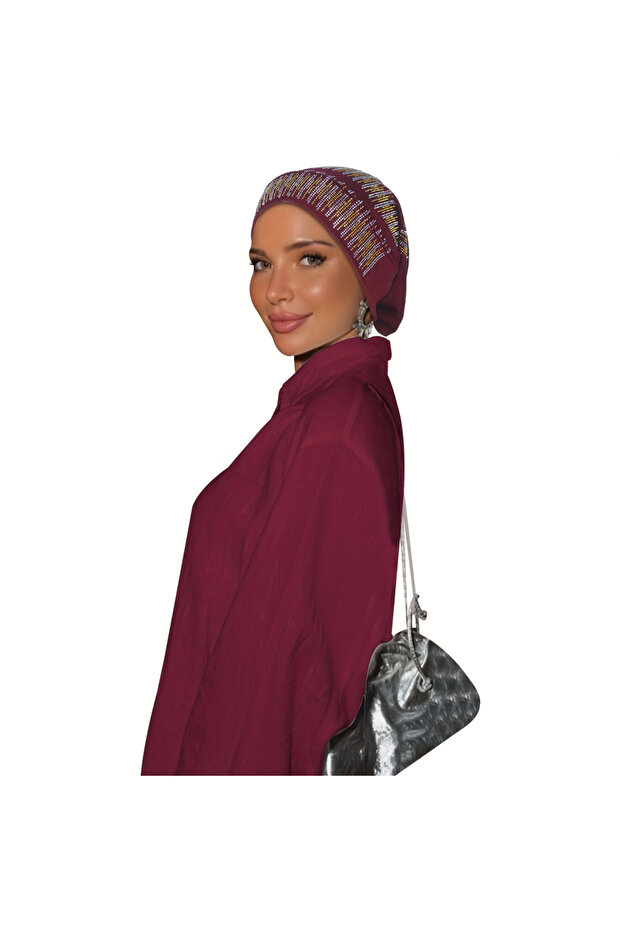 عمامة رأس مزينة باللون البورغندي