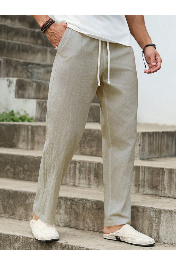 Men Beige Blend Relaxed Fit Trousers