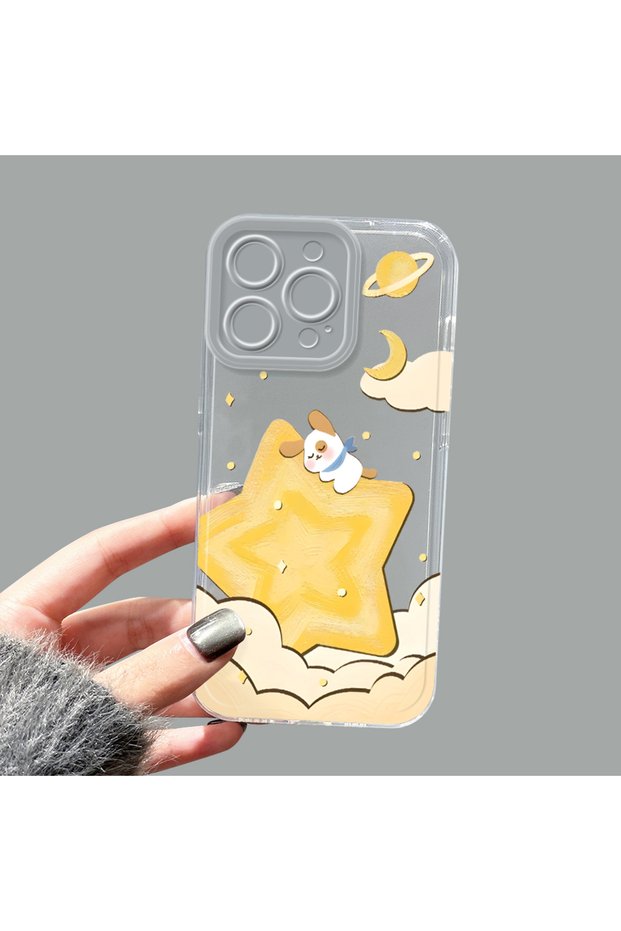 iPhone 16 Pro Max Compatible Transparent Silicone Case Starry Sky Cute Rabbit Pattern Camera Protected Anti-Shock