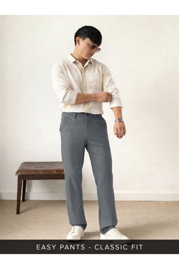 Men Classic Fit Grey Trousers