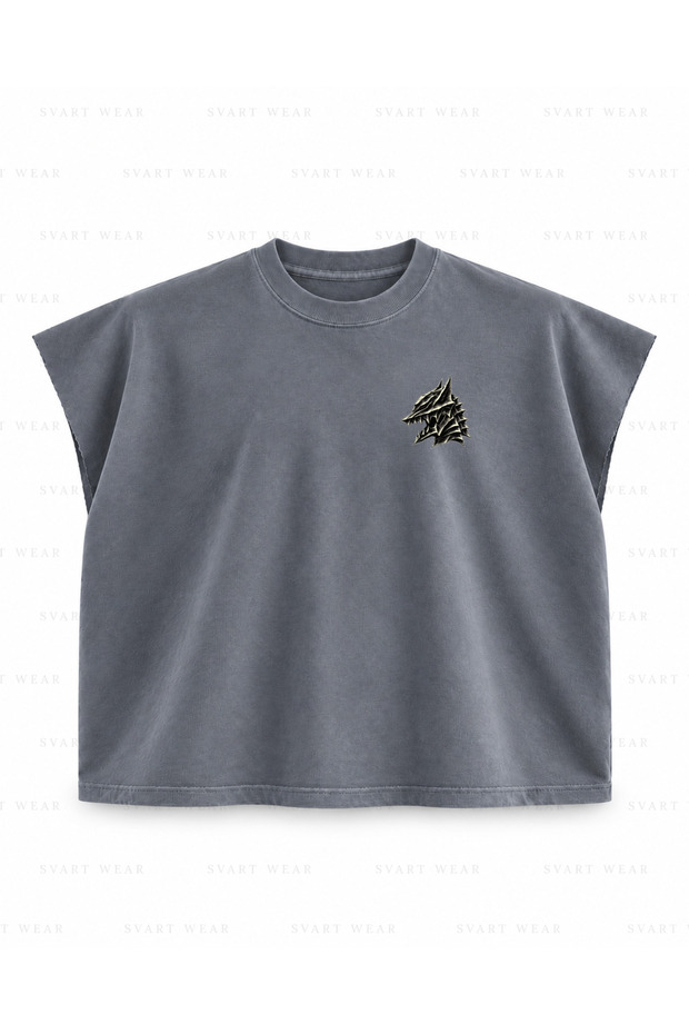 Berserk Berserker Armor Helmet Eye Stripe Printed Boxy Oversize Sleeveless T-Shirt - Anthracite