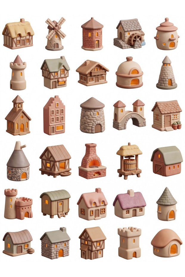 30 Pieces Miniature Ceramic House Sticker Set - for Notebook, Laptop, Agenda