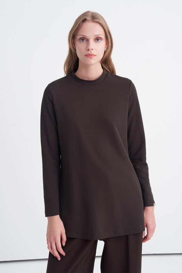 High Collar Ribbed Brown Tunic 0014
