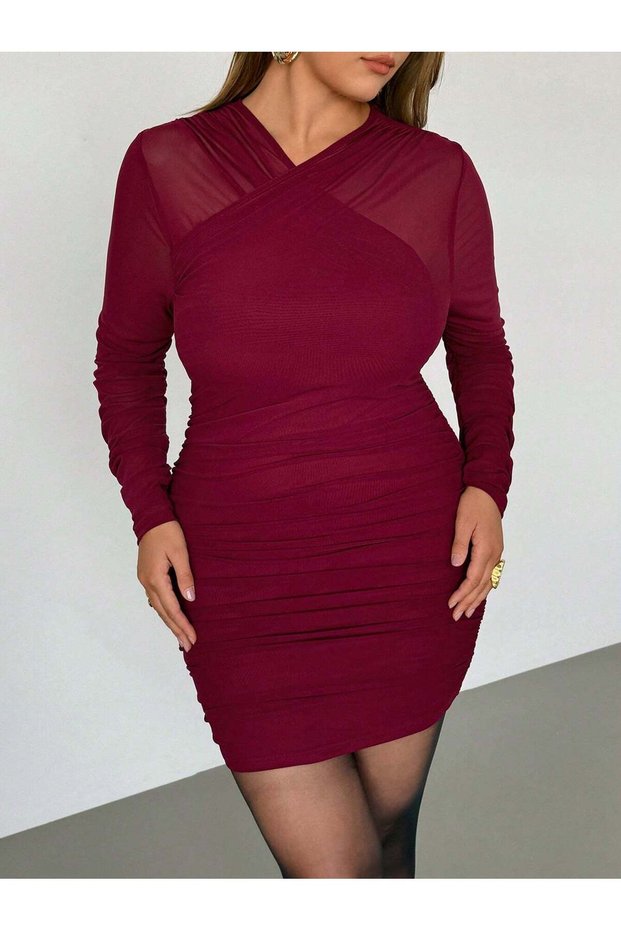 Rochie mini, roșu cireșiu - 0XL