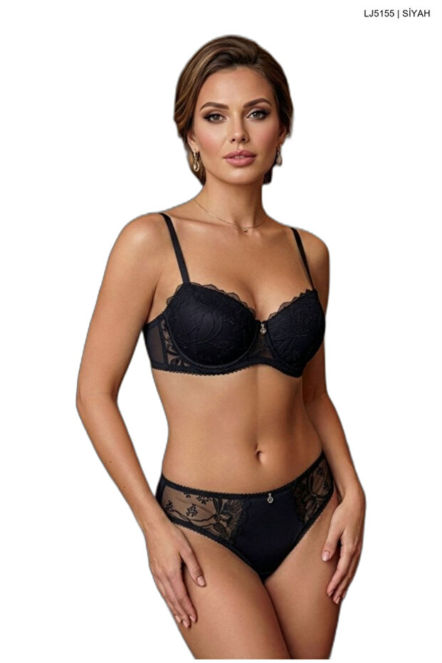 Le Jardin 5155 Women's Lace Embroidered Stoned B Cup Bra Set