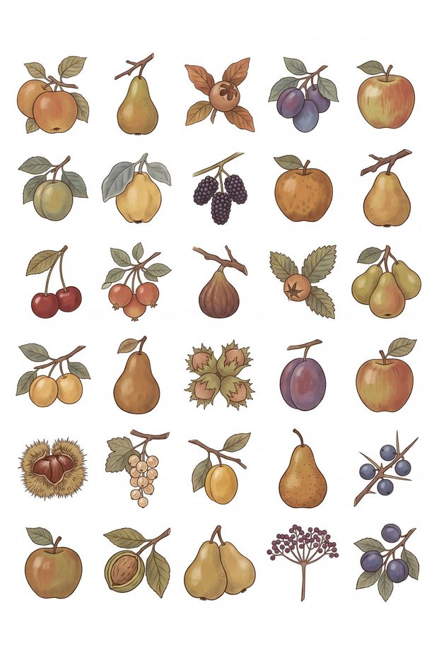 30 Pieces Vintage Botanical Fruit Sticker Set - Notebook, Laptop, Agenda