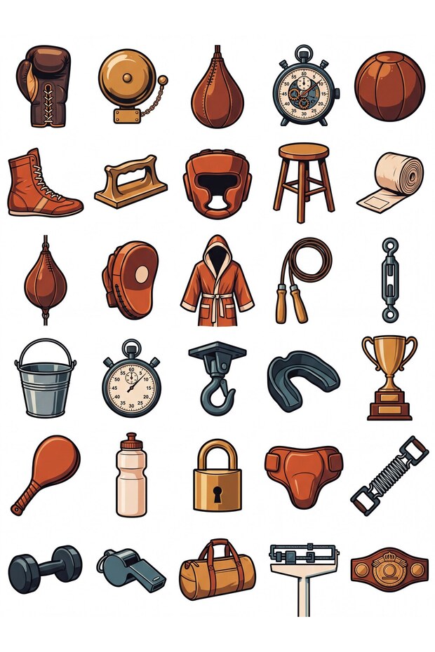 30 Pieces Retro Boxing Equipment Sticker Set - Laptop, Water Bottle, Agenda