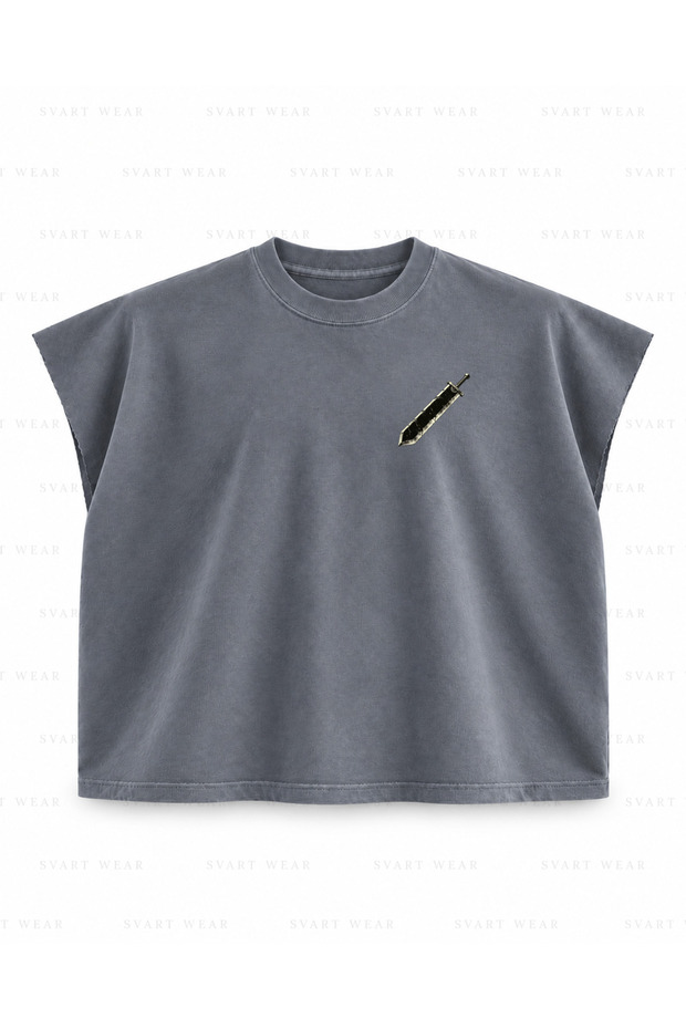 Berserk Schierke Berserker Armor Panel Printed Boxy Oversize Sleeveless T-Shirt - Anthracite