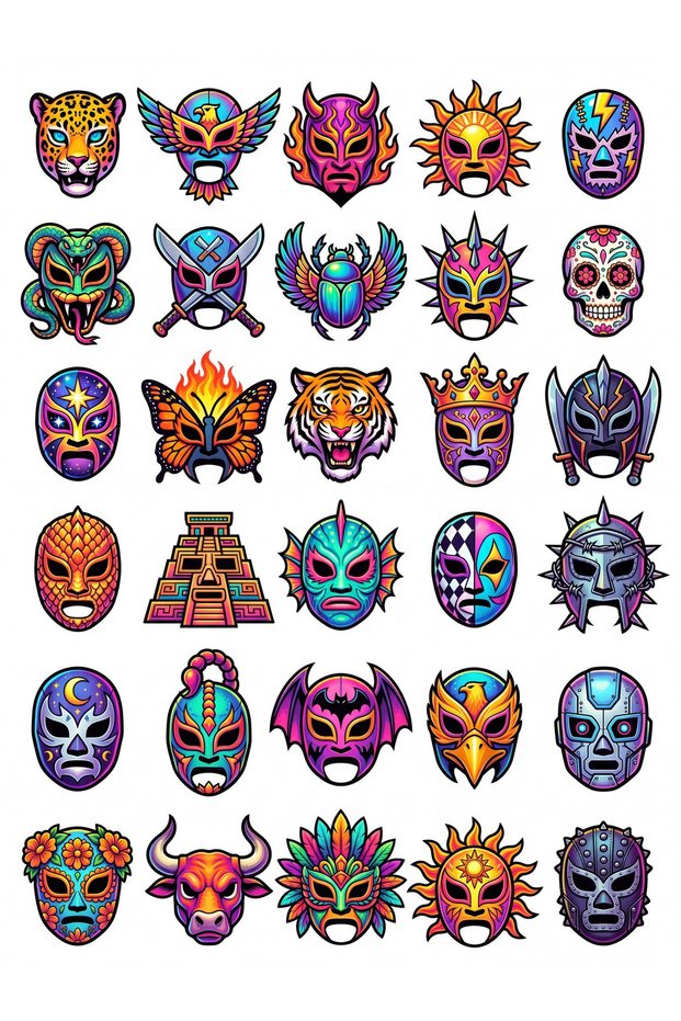 30 Pieces Mexican Wrestler Mask Sticker Set - Laptop Case Water Bottle