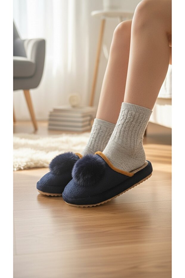 Women's Pompom Plush House Slippers Soft Sole Comfortable Winter House Slippers