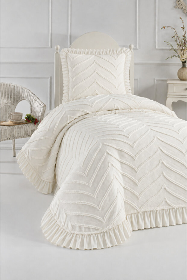 Ruffle Sementina 2 Piece Single Pique Set Cream