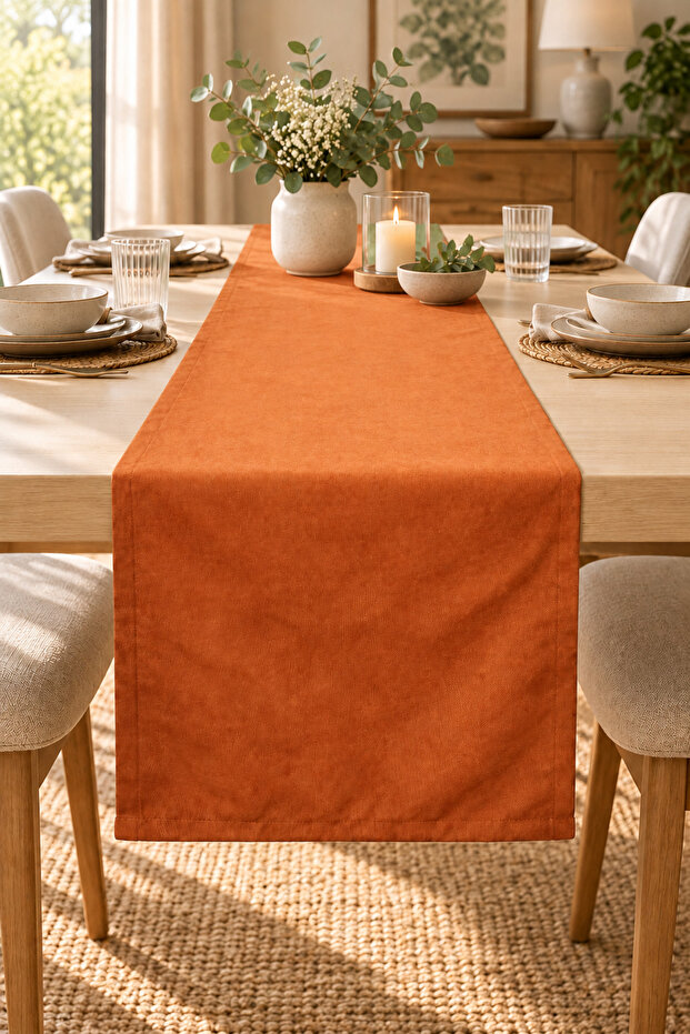 Brick Color Suede Textured Solid Color Runner Luxury Stitched Living Room Kitchen Dining Table Runner 40X150