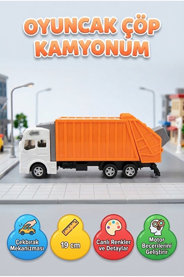 Orange Garbage Truck 19 cm Educational and Fun Toy Garbage Cart with Realistic Design