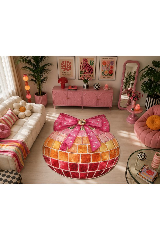 Aura Bowknot Disco Ball Patterned Woven Base Decorative Carpet Auraplus15
