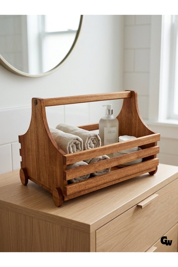 Natural Wooden Organizing Basket Wooden Bathroom Kitchen Basket (Ash - Linden)(Walnut)(2 Pieces)