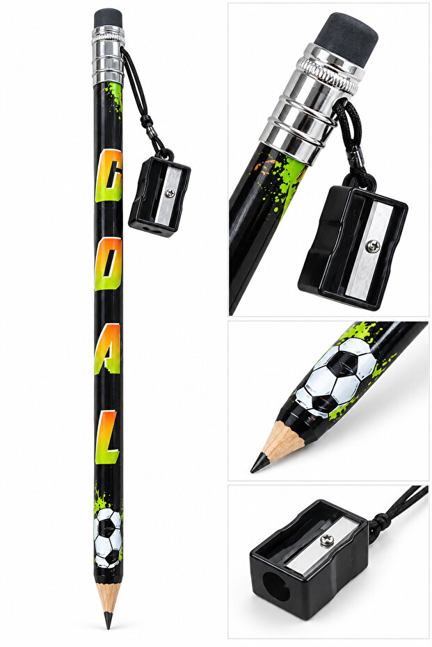 Giant Pencil with Eraser and Sharpener Football Patterned Pencil